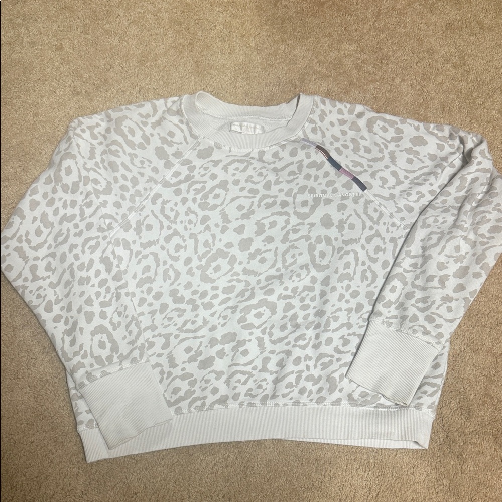 Spiritual Gangster White Leopard Print Sweater